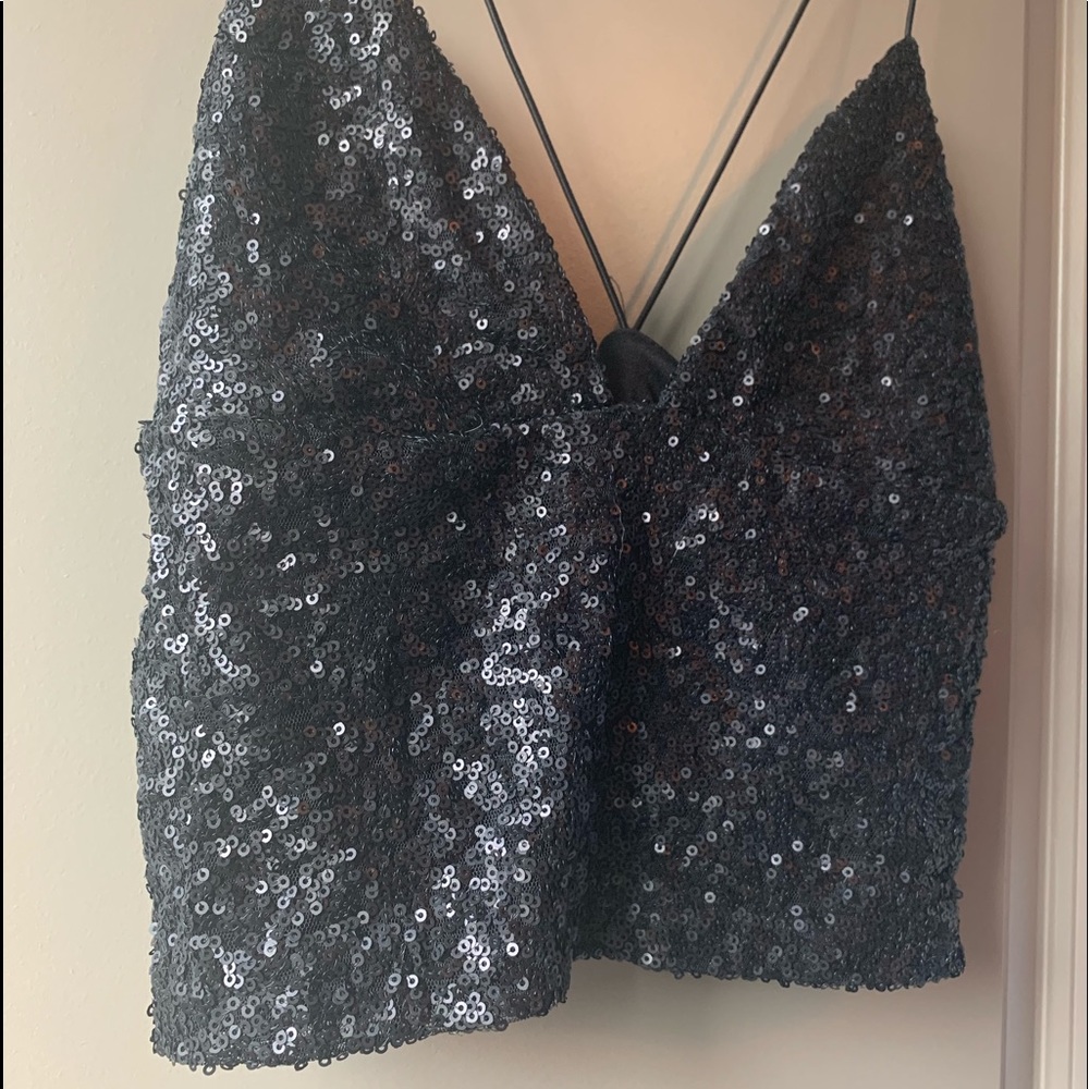 UO Black Sequin Crop Top Tank